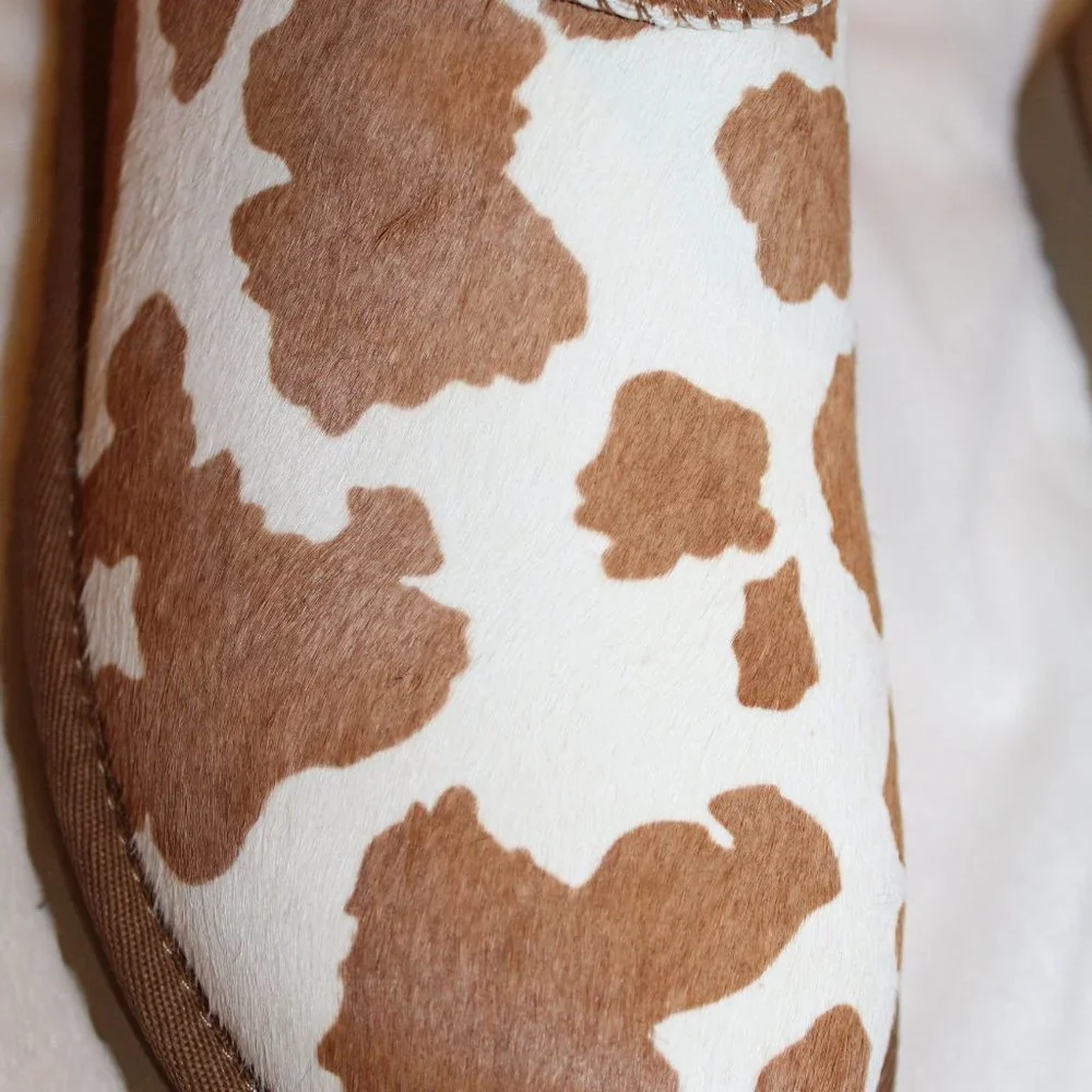 NIB‎ UGG WOMEN'S CALF HAIR PRINT MINI ANKLE BOOTS SAND WHITE